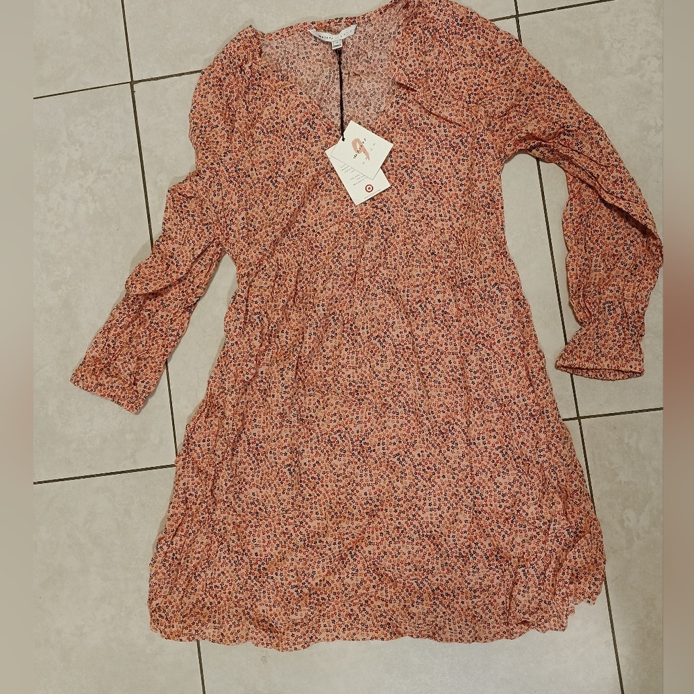 The Nines by HATCH Long Sleeve Floral Dress in Peach Speckle
